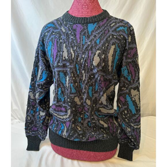 Vintage 80/90s MichaelGerald Crewneck Sweater Abstract Design Blue Purple Large - Picture 2 of 5